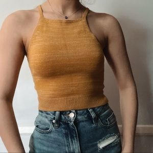 Cropped Razor Back Yellow Mustard Halter Top